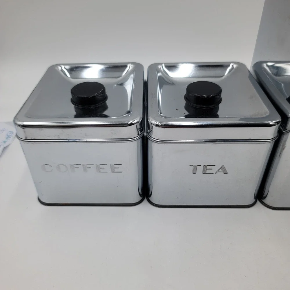 VTG Kreamer Ware Chrome Kitchen Canister Set 4pc Mid Century Retro Metal